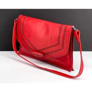 Vintage Red Leather Purse With Flap Opening